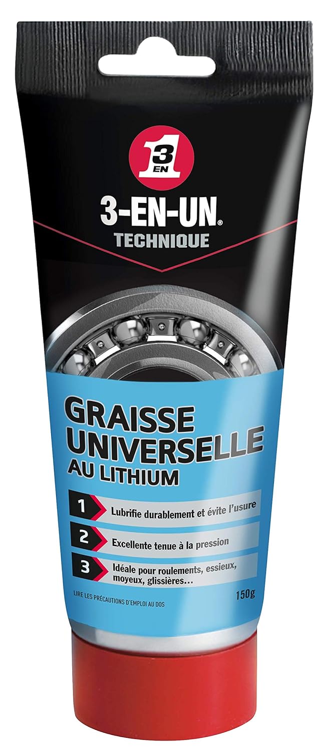 3-EN-UN Technique • Graisse Universelle au Lithium • Tube • Forte adhérence • Résiste à l'eau et à la chaleur • Utilisation entre -20°C et +140°C • 150G
