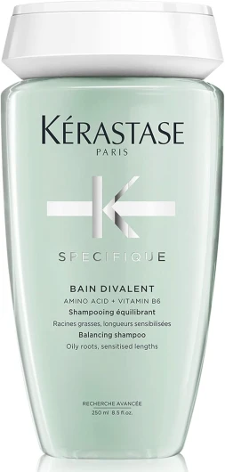 KÉRASTASE Spécifique - Bain Divalent - Shampoing Équilibrant - Purifie & Facilite Le Coiffage - Acide Aminé & Vitamine B6 - Racines Grasses & Longueurs Sensibilisées - 250 ml