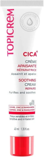 CICA+, Crème Apaisante au Zinc et à l’Acide Hyaluronique - Apaise les Irritations Cutanées - Soin pour Peau Sensible, Bébé, Enfant, Adulte - Fondante, sans Parfum - Tube 40 ml