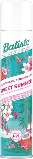 Shampooing Sec, Sweet Summer, Rafraichit les Cheveux et Apporte du Volume, Parfum Monoï, Noix de Coco et Vanille, Absorbe Excès de Sebum, Sans Rinçage, 200ml