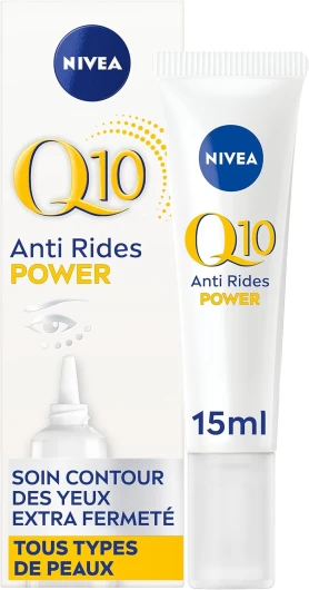 Q10 Power Soin Contour des Yeux (1x15 ml), crème anti rides yeux enrichie en Q10 pur & Acide Hyaluronique, soin anti-âge anti-cernes booster de collagène, crème hydratante tous types de peaux