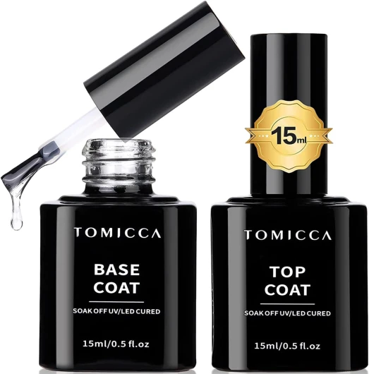 2 * 15ml Vernis Semi Permanent Base et Top Coat, No Wipe Top Coat et Base Coat Semi Permanent Set, Vernis à ongles Gel Semi-permanent Manucure Kit