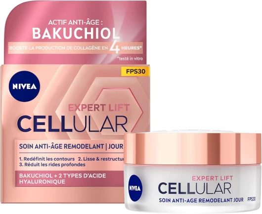 Cellular EXPERT LIFT Soin de jour FPS 30 (1 x 50 ml), crème anti-âge enrichie en Acide Hyaluronique et Bakuchiol, soin visage femme pour toutes peaux