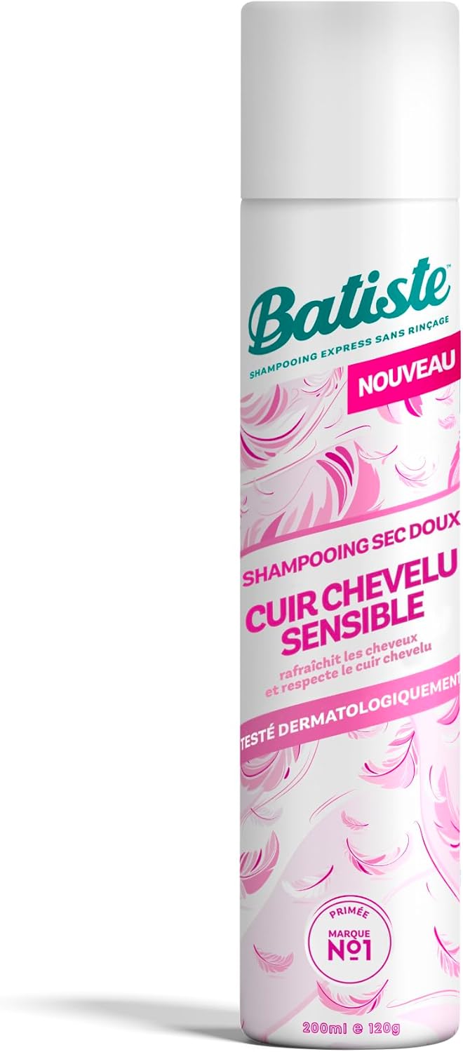 Batiste Shampooing Sec, Cuir Chevelu Sensible Légèrement Parfumé, Testé Dermatologiquement, Respecte le Cuir Chevelu, Sans Rinçage, Formule Légère pour des Cheveux Rafraîchis, à l'Aloe Vera, 200ml