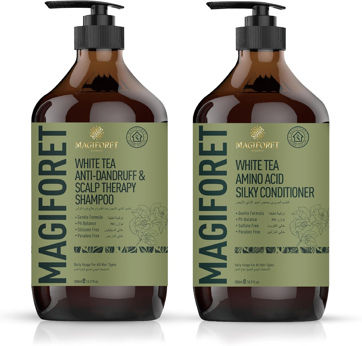 MagiForet Lot de 2 shampoings et après-shampoings anti-pelliculaires - 500 ml - Pour cuir chevelu sec et squameux - Aide à lutter contre les pellicules - Apaise le cuir chevelu sec et démangeaisons