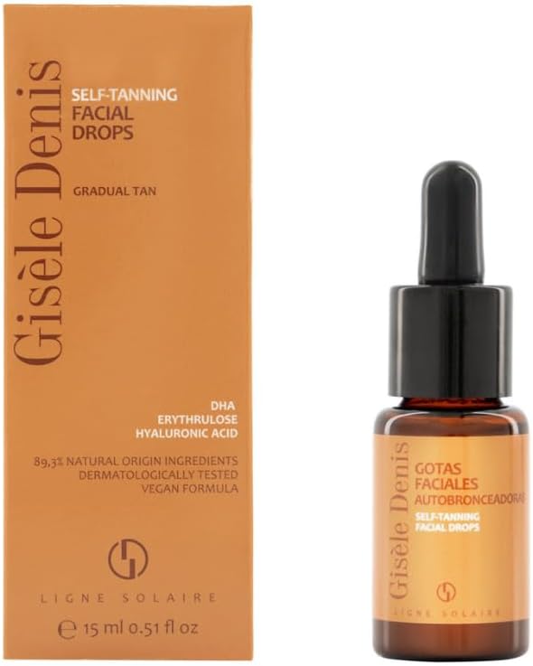 GISÈLE DENIS - Gouttes autobronzantes visage 15 ml, bronzage progressif, hydratant, autobronzant visage, avec DHA, érythrulose et acide hyaluronique, parfum agréable, formule vegan