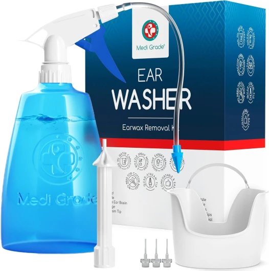 Kit Nettoyeur Oreille 300ml - Kit Voyage - Vaporisateur à Pompe et Seringue pour un Nettoyage Oreille - Cérumen et Cire d’Oreille en Toute Sécurité
