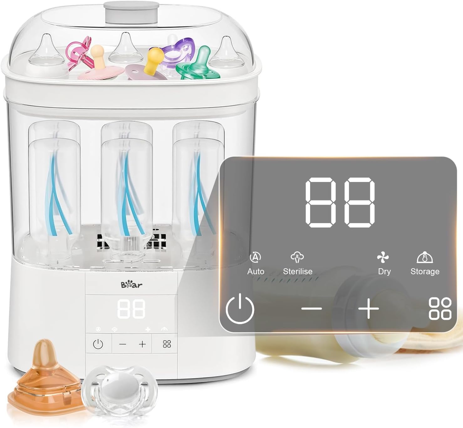 Bear Sterilisation Biberon avec Fonction de Séchage, Stérilisateur Biberon 4 en 1 de Fonction Storge 48H,Lave Biberon Electrique pour Articles de Puériculture, Biberons & Accessoires pour Tire-lait