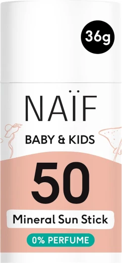 Stick de protection solaire Minéral - pour bébés et enfants - SPF 50 - stick sans microplastiques - 0% parfum - protection UVA et UVB - résistant à l'eau - testé dermatologiquement - 36G Stick- 0% Perfume