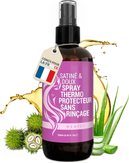 Neatly® Spray Thermoprotecteur Cheveux à la Kératine 230°C -250ml- Sans Rinçage - Protecteur de Chaleur pour Cheveux Secs, Abîmés, Crépus, Frisés