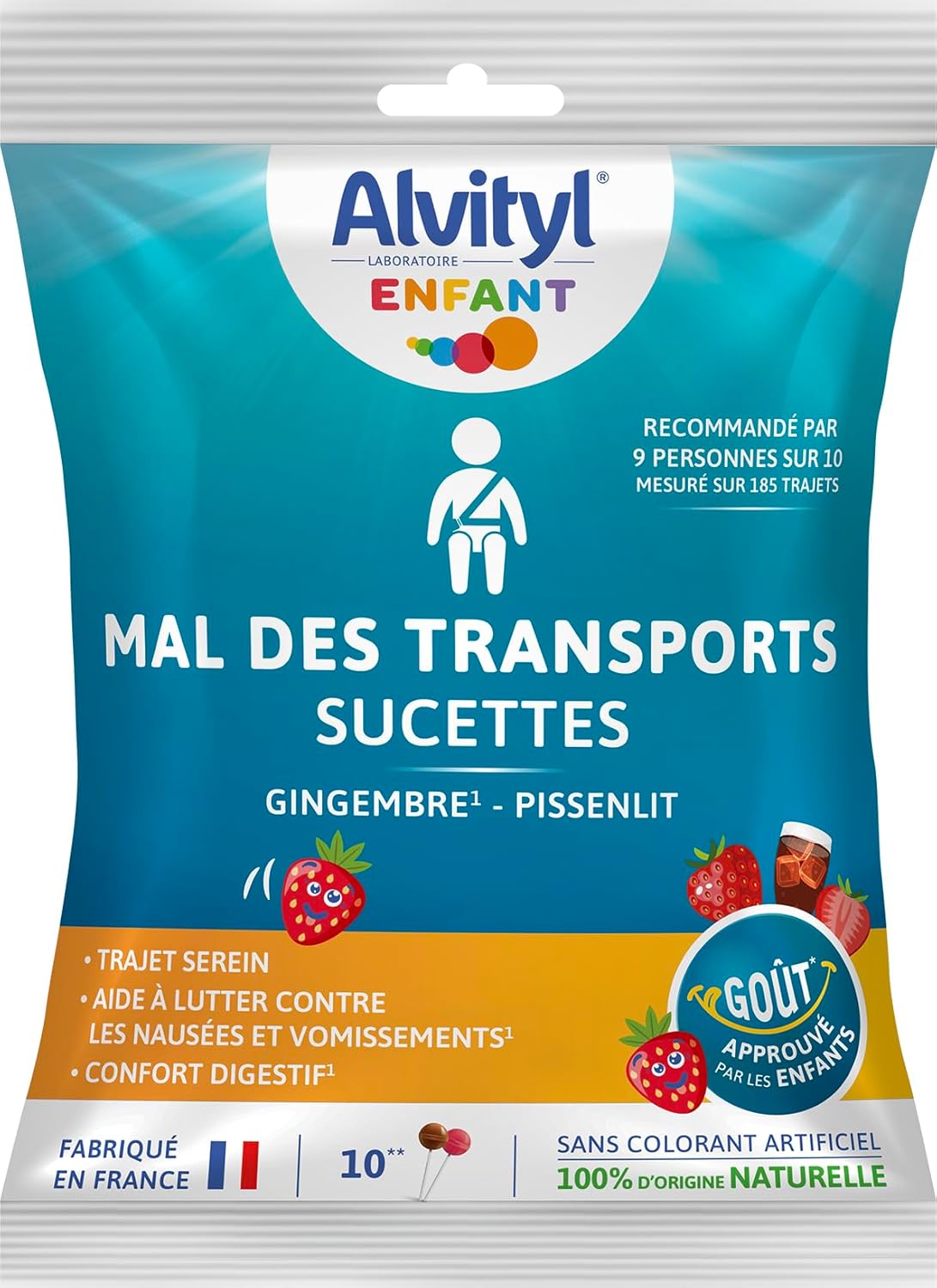 Pack de 10 Sucettes Mal des Transports Trajet Calme/Serein Recommandé à 93 pourcent, Bleu, 120 g (Lot de 1) bleu 120 g (Lot de 1)