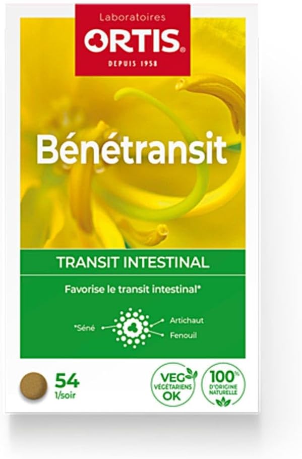 LABORATOIRES ORTIS – BENETRANSIT - Favorise le Transit Intestinal grâce aux extraits de Séné, d’Artichaut & de Fenouil - Ingrédients 100 % d’Origine Naturelle - 54 Comprimés - 20 g