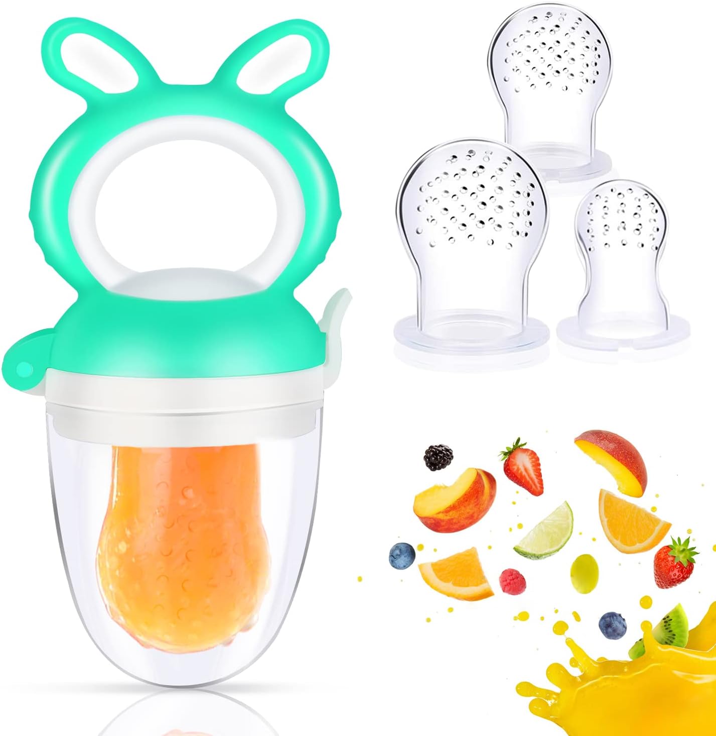 Oladwolf D'alimentation Pour Bébé Tétine en Silicone Grignoteuse, Tétines en Sans Bpa en 3 Tailles, Sucette Pour Fruit Bebe 3 Mois (Vert)