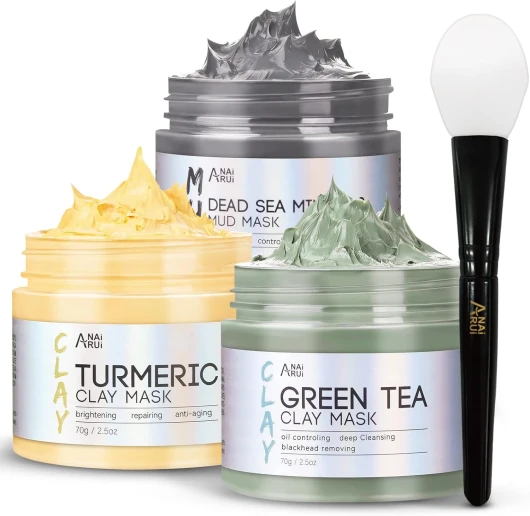 ANAiRUi Masque Visage au Curcuma - Masque d'Argile Détox au thé Vert - Masque de Boue aux Minéraux de la Mer Morte, Masques Visage Kit, Nettoyer et Détoxifie, 210g Orange