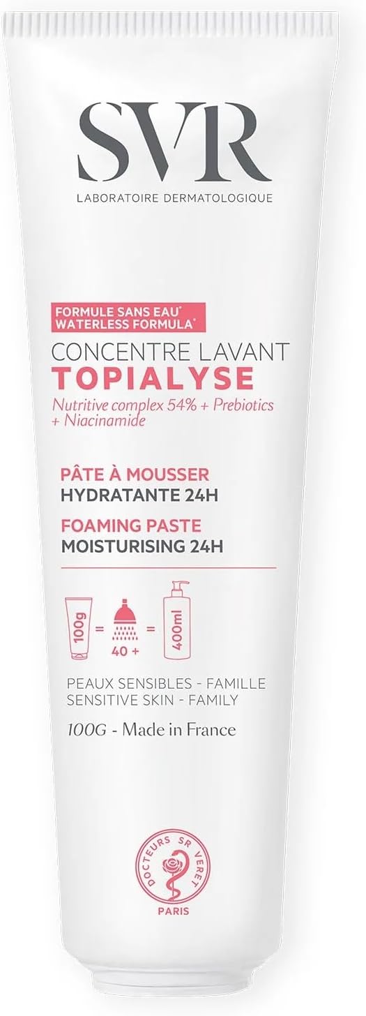 Topialyse Concentré Lavant - Pâte à mousser sans eau - Nettoyant visage, corps & hygiène intime - Peaux sèches à atopiques - Glycérine, huiles végétales, niacinamide - 100 g