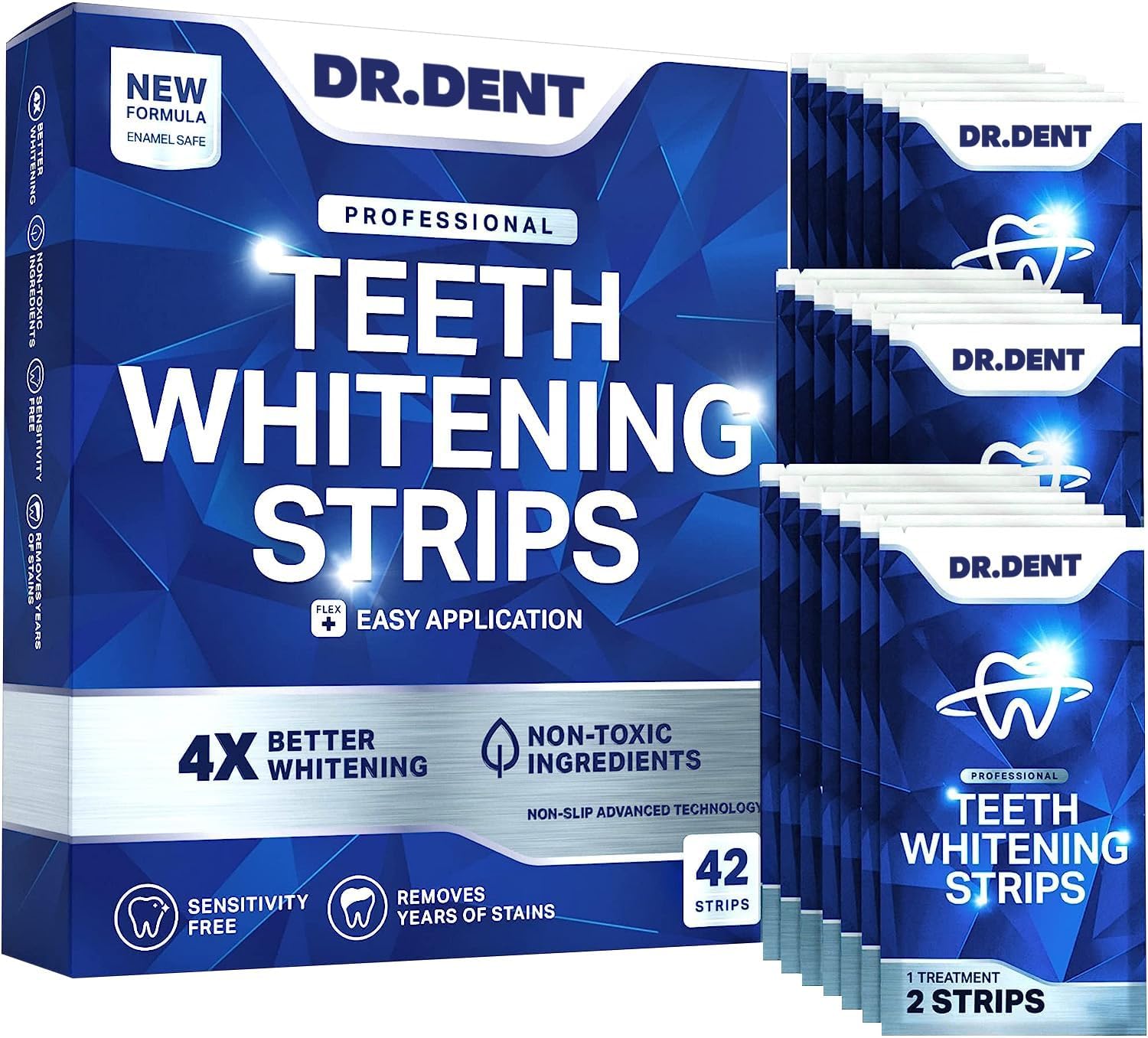 DR.DENT Kit Blanchiment Dentaire Professionnel 21 Traitements – Ingrédients Naturels- Sans Sensibilité, Sans Danger pour l'Émail - 42 Bandes Blanchiment Dentaire et Ouvre-Bouche