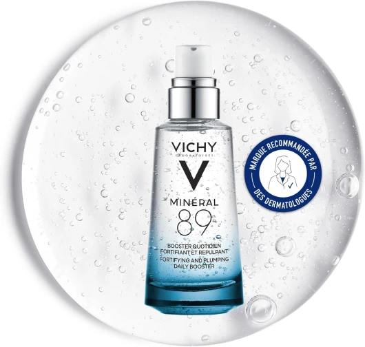 Vichy, Minéral 89, Sérum Booster Visage, Fortifie & Repulpe, Enrichi en Acide Hyaluronique & Eau Volcanique, Pour Tous Types de Peau, 50 ml