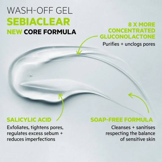 Sebiaclear Gel Moussant - Nettoyant purifiant anti-imperfections - Pour peaux mixtes à grasses, sensibles et à tendance acnéique - Gluconolactone 4%, Acide salicylique - 400 ml Nouvelle formule de 400 ml