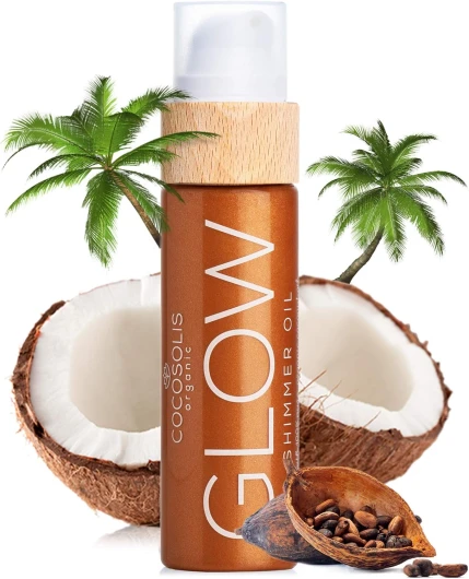 GLOW Huile éclat chatoyant - Bio oil hydratante - Huile bronzante visage et corps - Ingrédients naturels bio - Nouveau parfum cookie (110 ml)