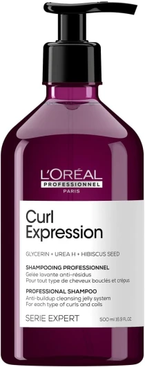 L'Oréal Professionnel, Shampoing Pour Cheveux Bouclés, Frisés & Crépus, Anti-Résidus, Elimine les Impuretés & Hydrate Intensement, Curl Expression, Serie Expert Shampoing Gelée 500 ml (Lot de 1)
