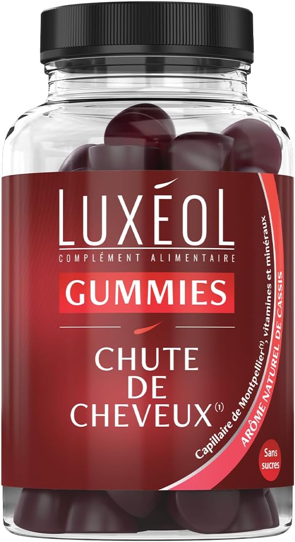 LUXÉOL - Gummies Chute Cheveux - Complément Alimentaire - Aide À Prévenir La Chute - Arômes Naturels Orange & Mandarine - Sans Sucres - Fabriqué En France - Programme 1 Mois - 60 Gummies