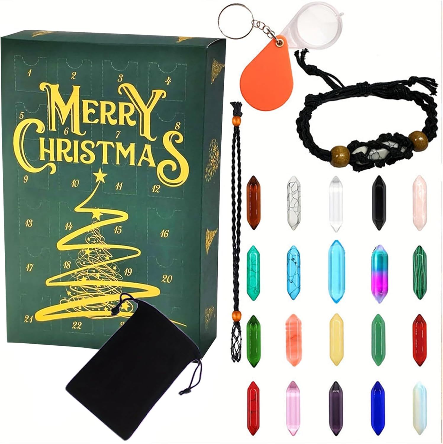 Calendrier de l'Avent 2024 24 jours à rebours de Noël Calendrier du calendrier Crystal Gemstones de Noël Calendrier pour la collection d'apprentissage en pierre (support de pierre, collier et bracele Style 1