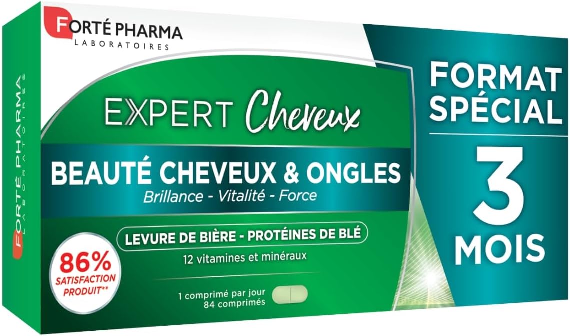 Expert Cheveux - Force, Volume et Brillance du Cheveu - Complément Alimentaire Cheveux - Fortification Cheveux et Ongles - Format 3 mois = 84 comprimés Sans saveur 84 unité (Lot de 1)