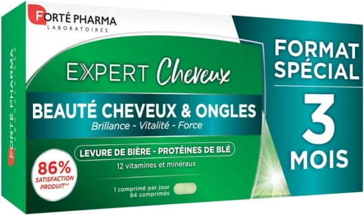 Expert Cheveux - Force, Volume et Brillance du Cheveu - Complément Alimentaire Cheveux - Fortification Cheveux et Ongles - Format 3 mois = 84 comprimés Sans saveur 84 unité (Lot de 1)