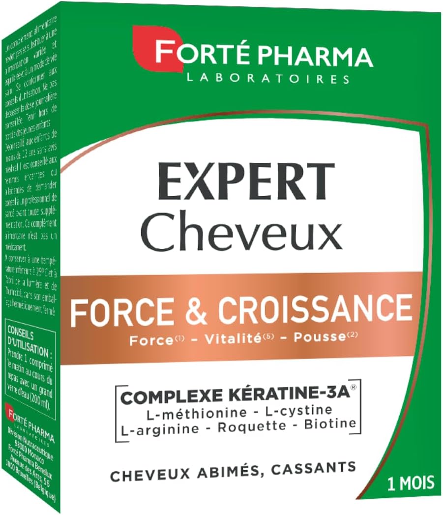 Expert Cheveux Force & Croissance - Complément alimentaire Vitalité capillaire pour cheveux abîmés, cassants - Biotine, L-cystine, Roquette, renforcé en Kératine - 30 comprimés, 1/jour