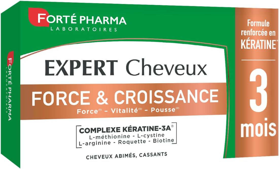 Expert Cheveux Force & Croissance - Complément alimentaire Vitalité capillaire pour cheveux abîmés, cassants - Biotine, L-cystine, Roquette, renforcé en Kératine - 90 comprimés, 1/jour