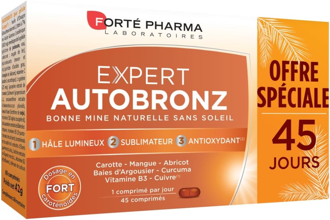Expert AutoBronz - Complément Alimentaire à base de Carothénoïdes et Huile d'Onagre - Effet Bonne Mine - 45 comprimés Expert AutoBronz 45 comprimés
