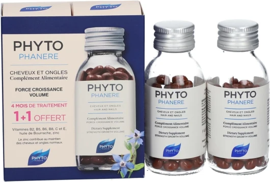 Phyto Phytophanere Complément alimentaire pour cheveux et ongles, 4 mois de traitement, 120 + 120 capsules