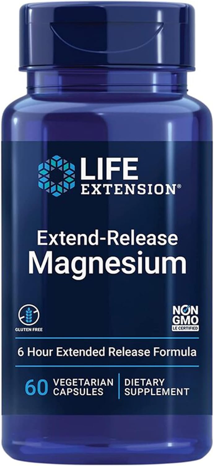 , Extend-Release Magnesium, 250mg, 60 Capsules végétaliennes, Sans Gluten, Végétarien, Sans Soja, Sans OGM