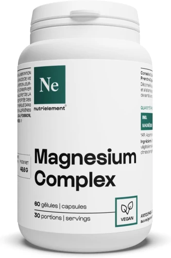 Nutrielement - Magnesium Complex - 60 gélules - L-Pidolate + Citrate de magnésium + magnésium Bisclycinate - Complément alimentaire Fatigue, Système nerveux, Energie - Biodisponibilité élevée