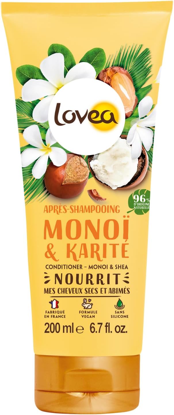 Après-Shampooing - Monoï & Karité - Nourrit, Répare & Démêle - Cheveux Secs Et Abimés - 96% D'Origine Naturelle - Sans Silicone - Vegan - Fabriqué En France - 200 ml 200 ml (Lot de 1)