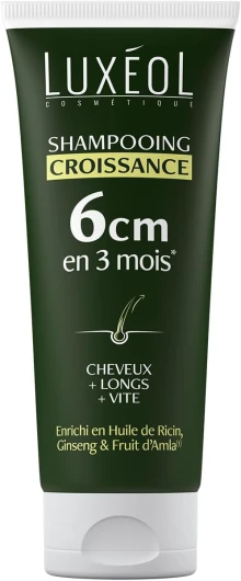 LUXÉOL - Shampoing Croissance - Pousse de 6cm en 3 Mois* - Des Cheveux Plus Longs Plus Vite - Cliniquement Prouvé - Formule d'Origine Naturelle - Huile de Ricin, Amla & Ginseng(3) - 200 ml