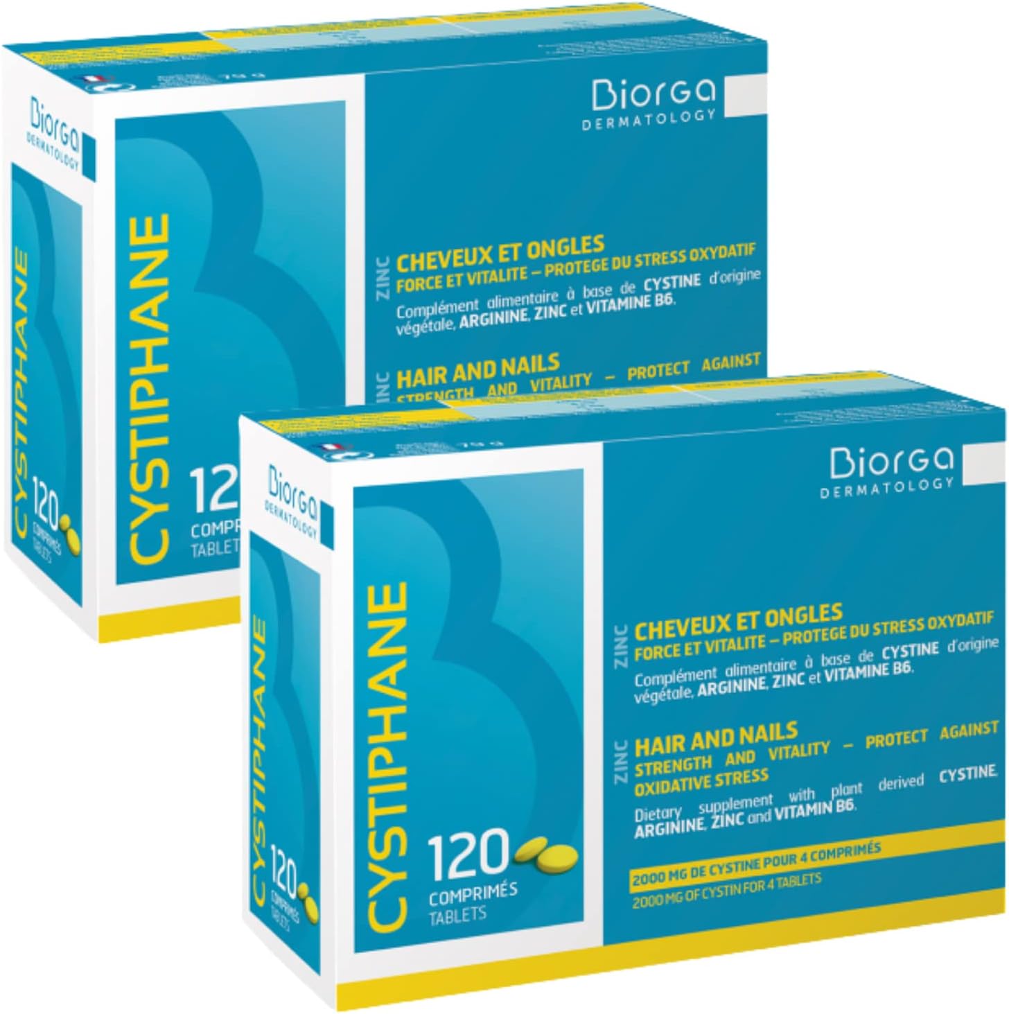 Cystiphane Bailleul- Cystine B6 -Zinc - Arginine - Force et Vitalité Protège du stress oxydatif - Complément alimentaire pour cheveux et des ongles fragilisés - Lot de 2 boites de 120 Comprimés