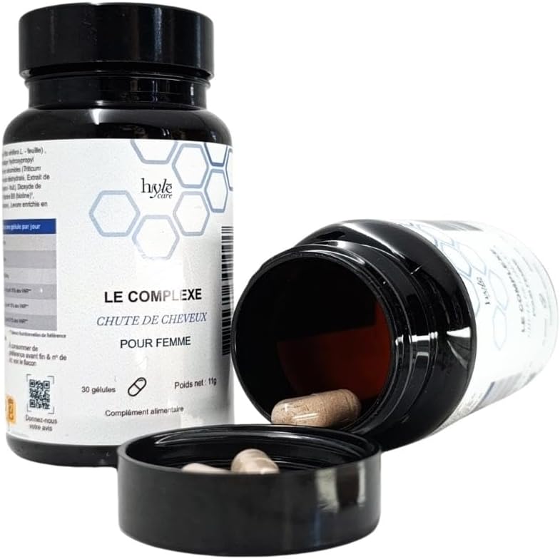 Complément Anti-Chute Cheveux Femme – Renforce & Stimule la Repousse – Céramides de Blé, Palmier Nain, Vigne Rouge, Vitamines B6 & B8, Sélénium – Cheveux Fins, Cassants & Abîmés - HYLE CARE