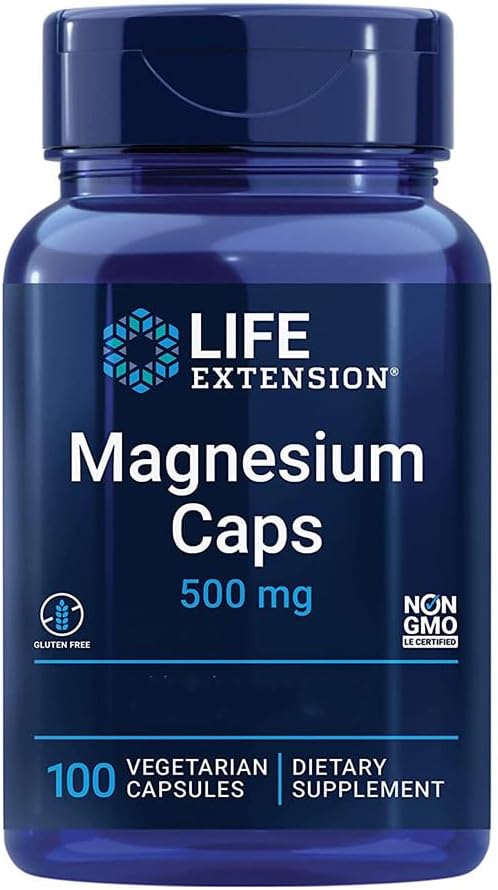 , Magnesium Caps, 500mg, 100 Capsules végétaliennes, Sans Gluten, Végétarien, Sans Soja, Sans OGM