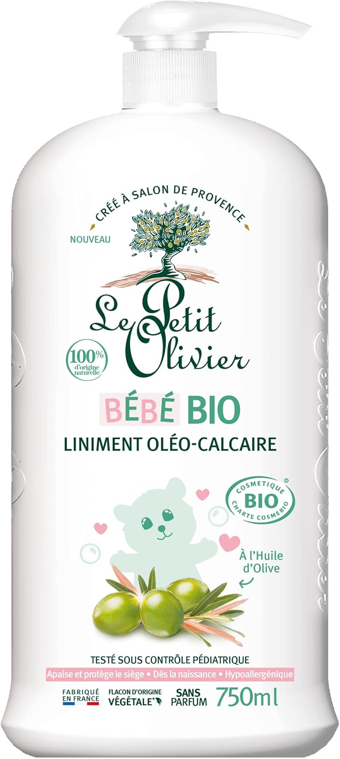 Liniment Oléo-Calcaire - Bébé Bio - Dès La Naissance - Nettoie En Douceur Les Fesses De Bébé - Certifié BIO - 100% D'Origine Naturelle - Testé Sous Contrôle Pédiatrique - 750 ml
