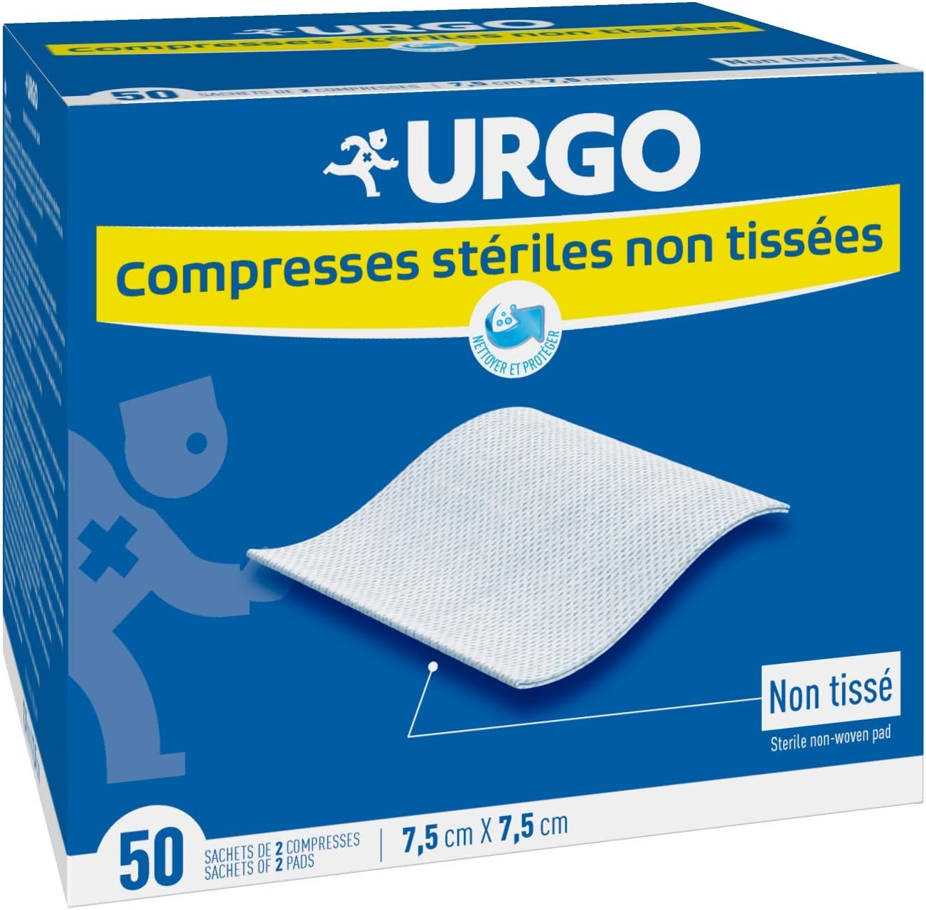 Compresses stériles - Non tissées - Boîte de 50 sachets de 2 compresses - 7,5cm x 7,5cm 50 Unité (Lot de 1)