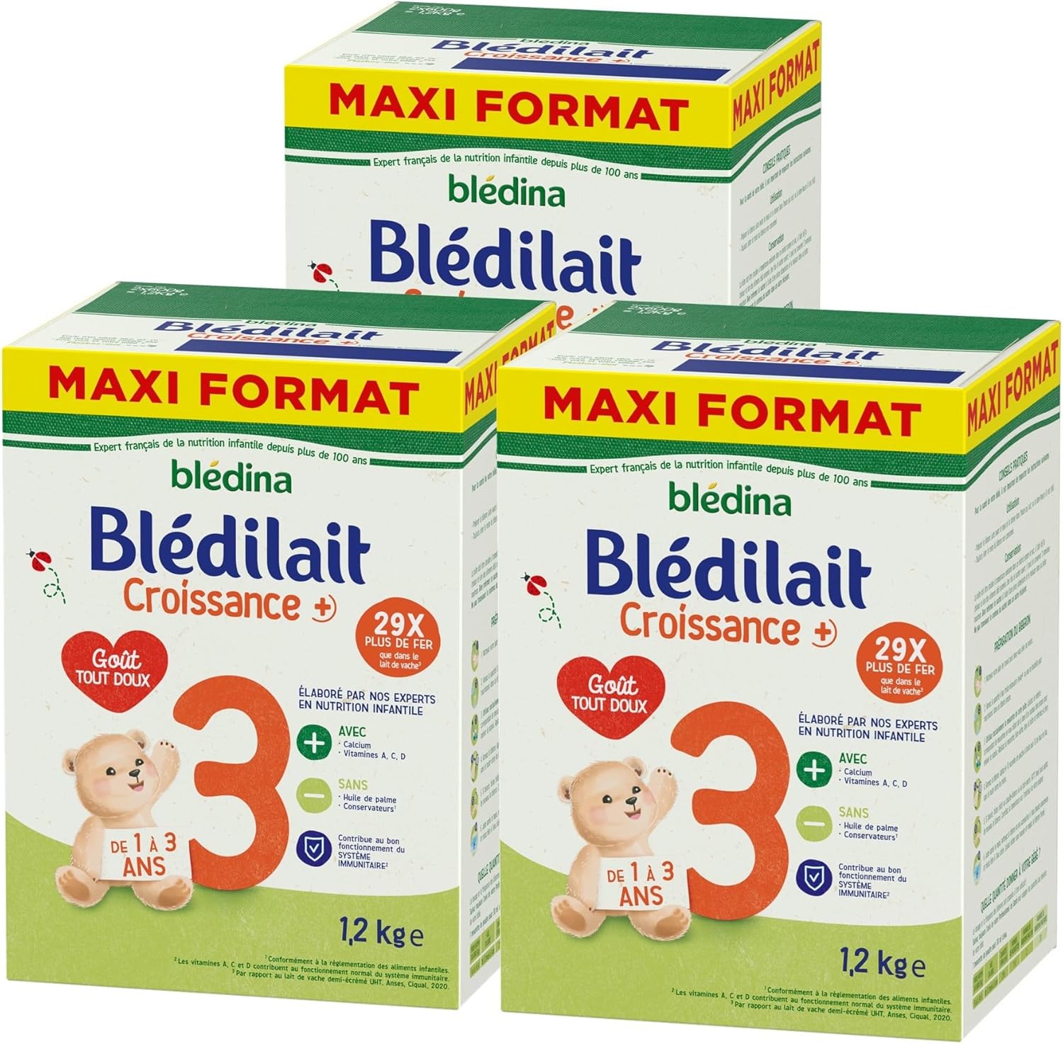 Blédilait Croissance 3ème âge - Lait en poudre pour bébé - De 1 à 3 ans - Lot de 3x1,2kg
