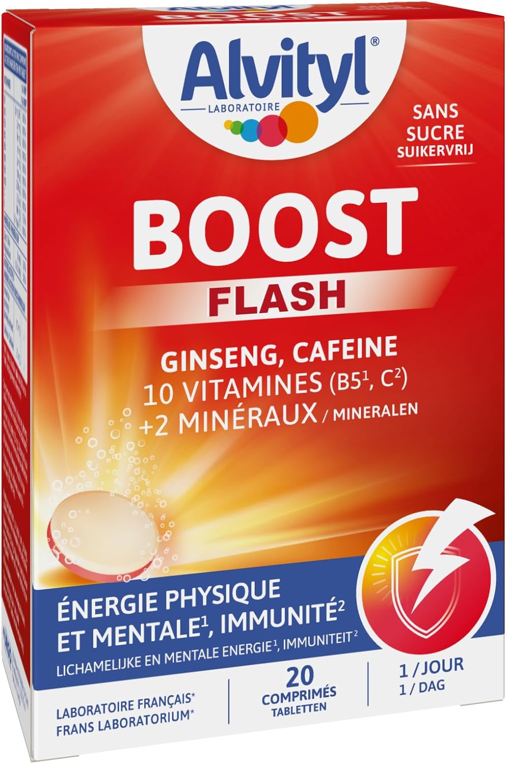 Comprimés Boost Effervescents Ginseng et Caféine/10 Vitamines/2 minéraux Dès 15 Ans 20 Jours, Rouge, 20 Unité (Lot de 1) Rouge 20 Unité (Lot de 1)