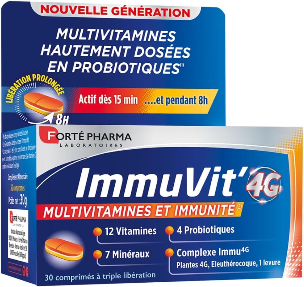 Immuvit'4G - Complément Alimentaire Vitalité et Immunité - 12 vitamines, 7 minéraux et 4 Ferments - 30 comprimés Tri-couches Immuvit'4G 30 comprimés