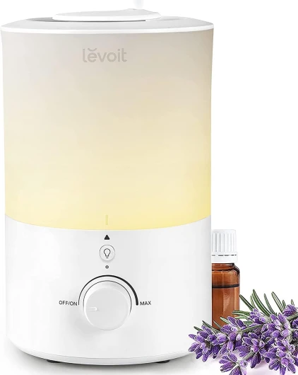 LEVOIT Humidificateur d'Air Chambre 3L Top-Fill, 25H d'Autonomie, <28dB Ultrasonique Silencieux, avec Veilleuse, Diffuseur, Arrêt Automatique, Buse à 360°, Brume Froide, Sans BPA pour Dual 150 Veilleuse et Diffuseur 3L