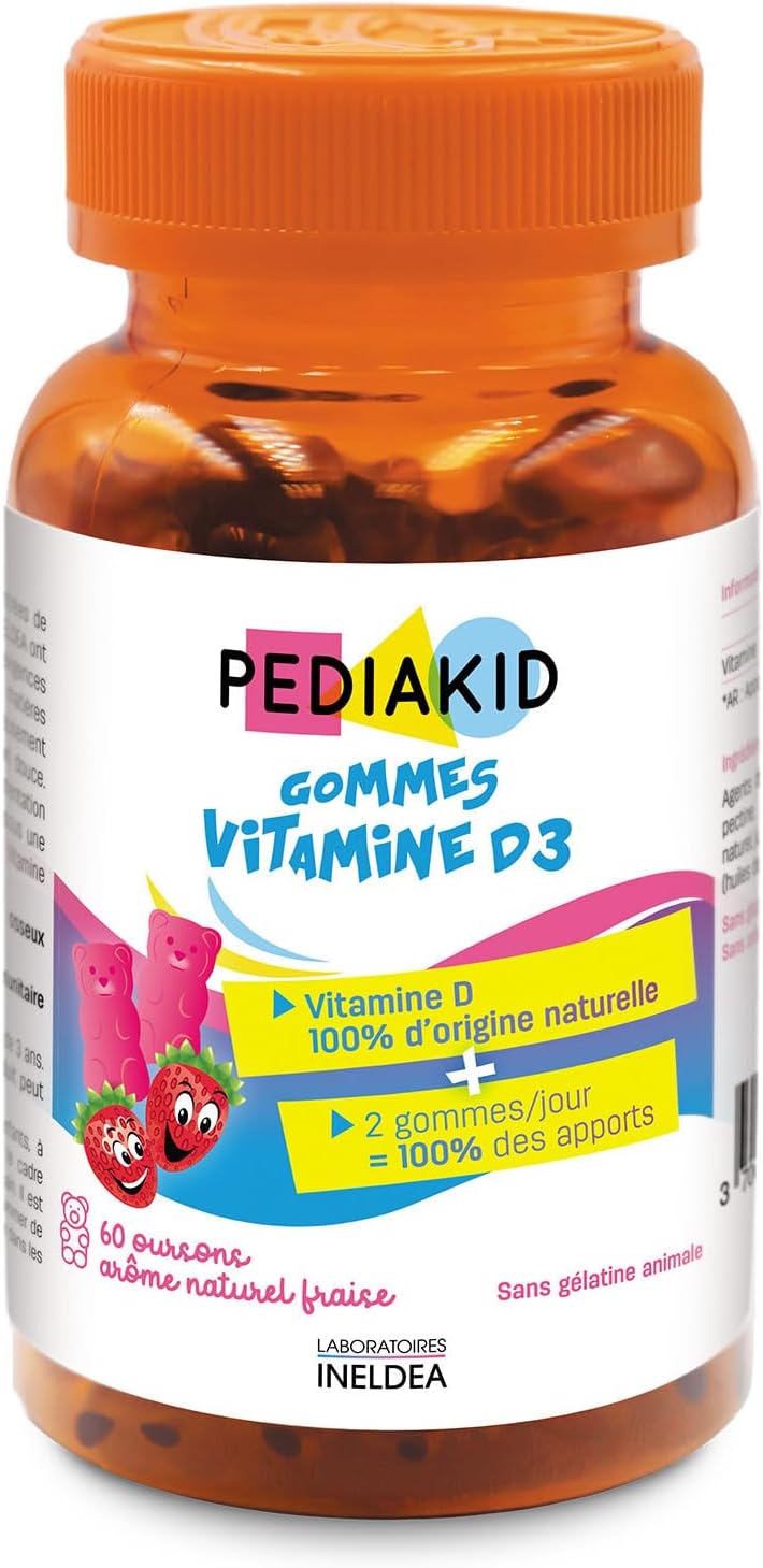 Gommes Vitamine D3 - Renforcement des défenses naturelles - Dès 3 ans - Couvre 100% des apports journaliers recommandés - 60 gommes