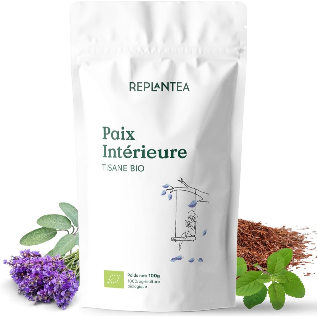TISANE RELAXANTE BIO Paix Intérieure 100g (50 Tasses) - Infusion Relax avec Sauge, Mélisse, Lavande et Tulsi REPLANTEA