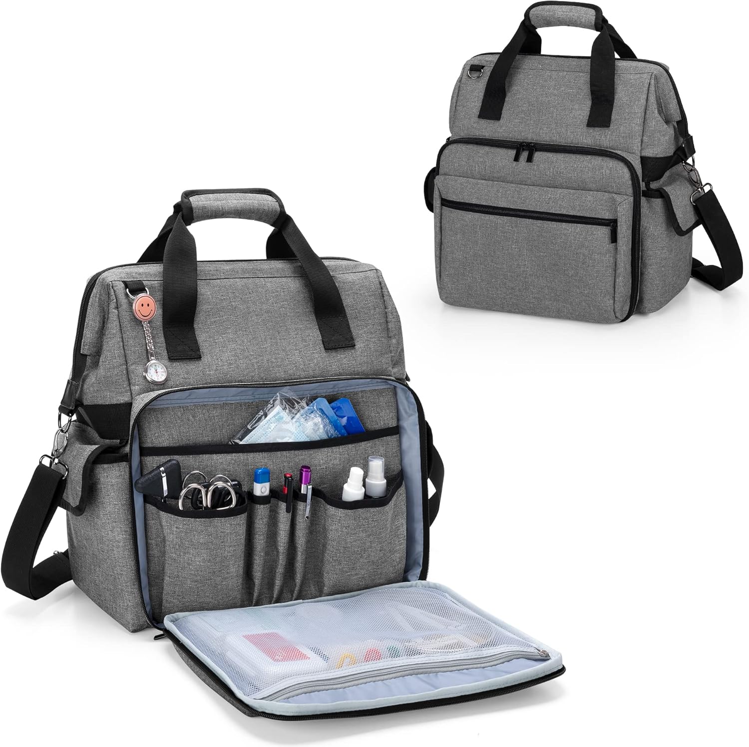 Sac Infirmière Libérale avec Plusieurs Poches, Sacoche Infirmière pour les Soins à Domicile, les Visites de Soins Palliatifs, avec Pochette Rembourrée pour Ordinateur Portable 15,6'', Gris Gris-sac D'infirmière