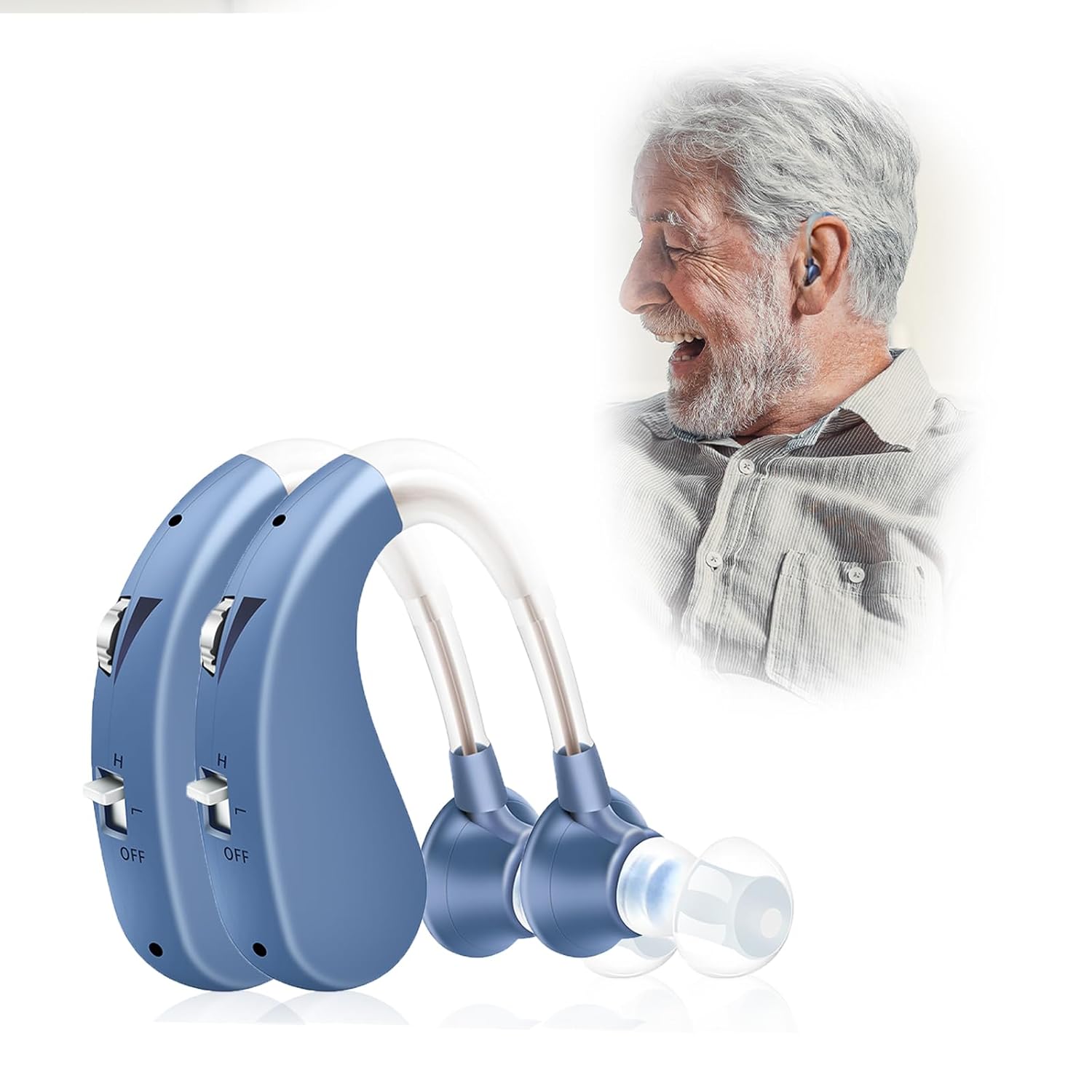 Appareil rechargeable, conception derrière l'oreille, 7g，40 heures d'autonomie, suppression du bruit, livret d'instructions en français inclus (1204-bleu-double)