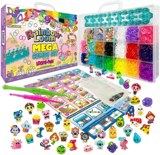 Bandai - Rainbow Loom Mega Combo Set – Coffret Géant Fabrication de bracelets - Loisir Créatif - Métier à tisser avec 5600 élastiques Charms & Perles - ‎Kit breveté - Jouet Enfant 8 ans et + - CD00101